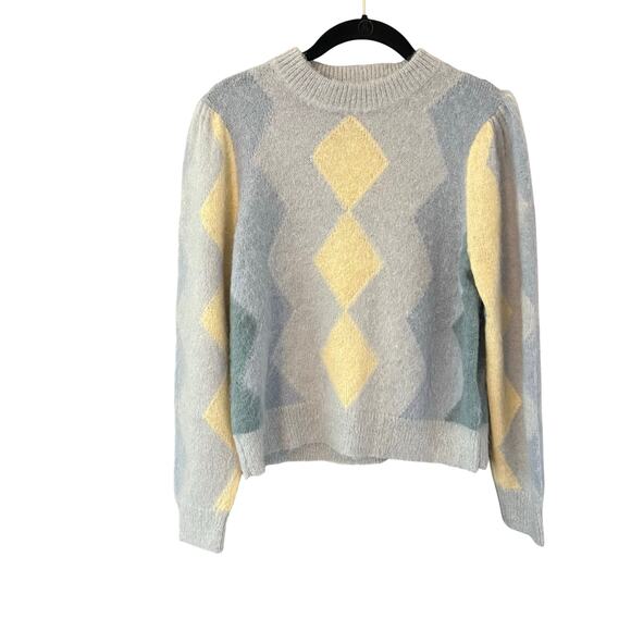 J. Crew Diamon Checked Crewneck Sweater Blue Yellow - Picture 7 of 9